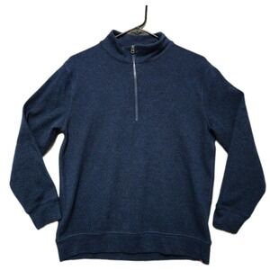 Faherty Legends Sweater Mens Medium Navy Blue Textured Quarter Zip Pullover EUC